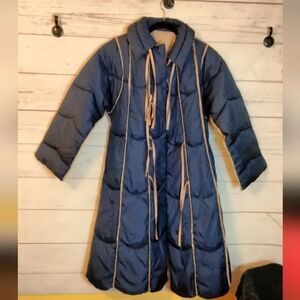 Navy Blue Quilted Long Coat